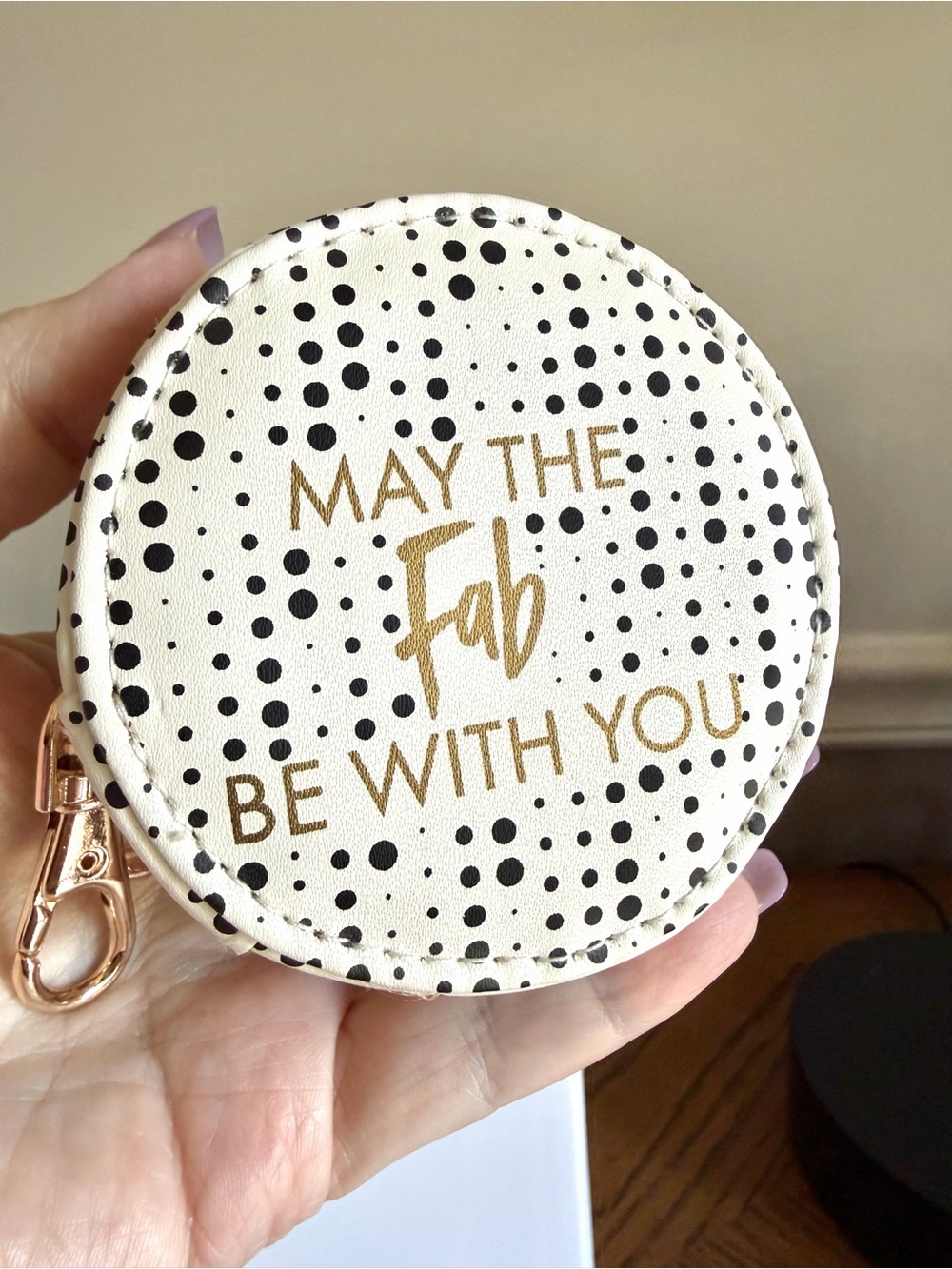 MAY THE FAB BE WITH YOU! New Polka Dot Round Coin Pouch — Gold Lettering